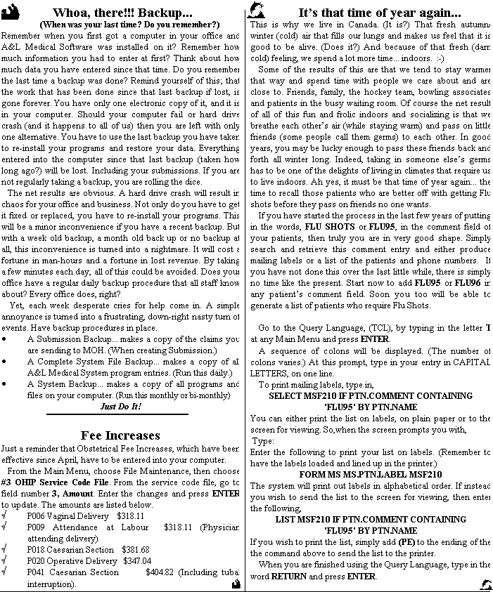 Backup MOH Fee Increases and Program Information
